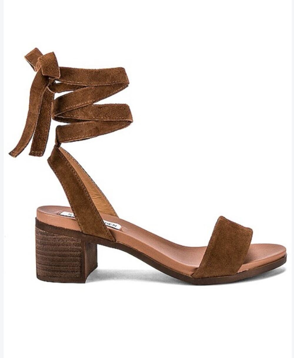 Steve Madden Adrianne Sandals Brown Suede Lace Up Ankle Wrap Heels Women's 9.5